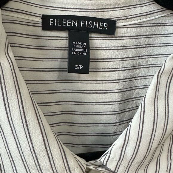 Eileen Fisher 100% Silk Oversized Striped Button Down Tunic Blouse Size S - Picture 8 of 13